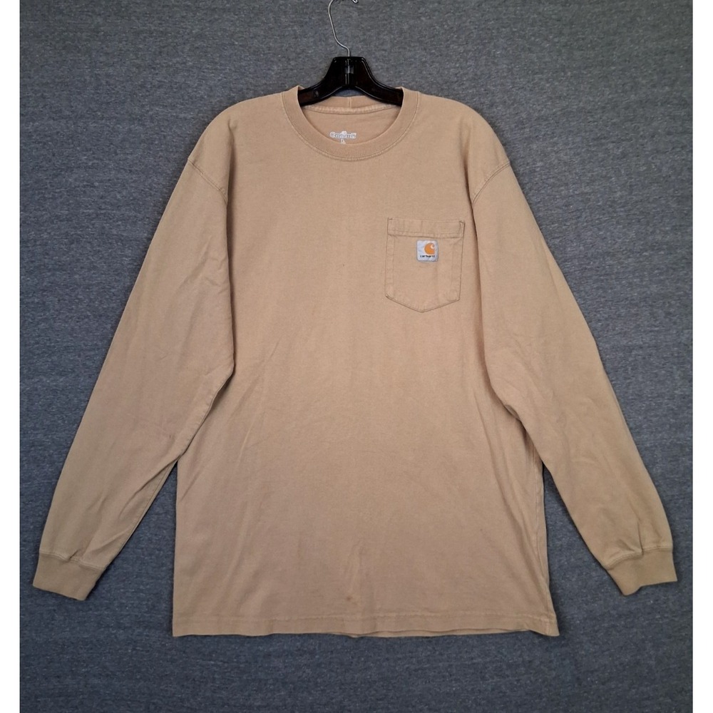 Carhartt Mens Shirt Large T Brown Long Sleeve Crew Basic Baselayer Work Casual